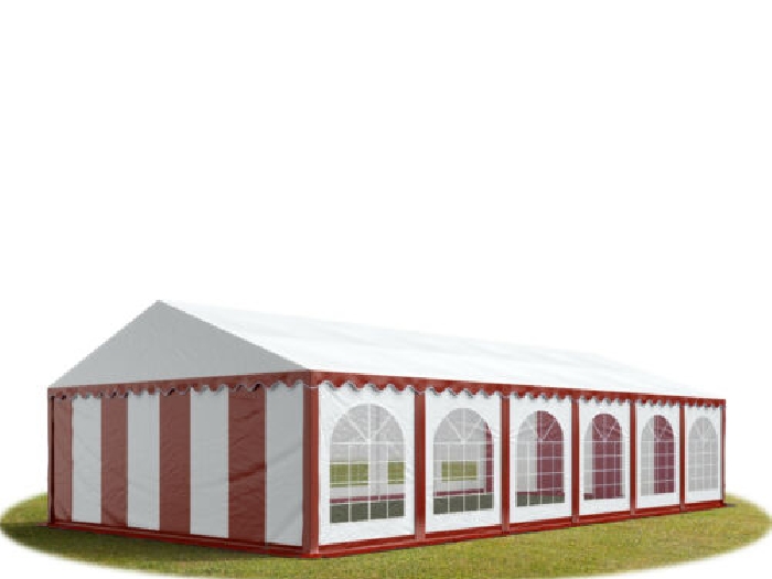 TOOLPORT Barnum tonnelle 6x12 m Bâches PVC env. 500g/m² rouge-blanc cadre de sol